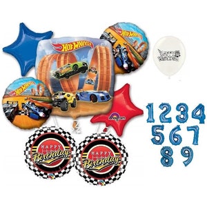Hot Wheels Racer Birthday Bouquet Of Balloons with Option Your Choice of Blue Number 1-9