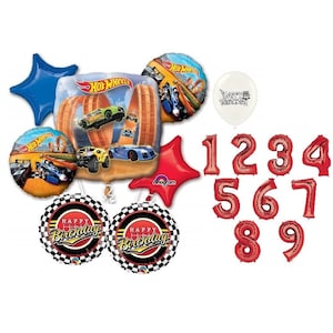 Hot Wheels Racer Birthday Bouquet Of Balloons with Option Your Choice of Red Number 1-9