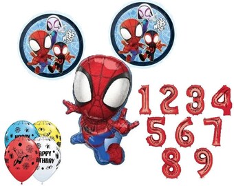 Spidey & His Amazing Friends Birthday Balloons Bouquet with Red Number 1-9 Option