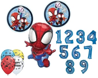 Spidey & His Amazing Friends Birthday Balloons Bouquet with Blue Number 1-9 Option