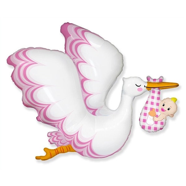 38" Stork Baby Girl Foil Balloon