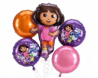 Dora the Explorer Balloons Bouquet 5 Piece, Birthday Party Decorations, Kids Party Supplies