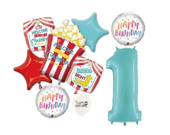 Carnival Birthday Balloon Bouquet with Blue Number