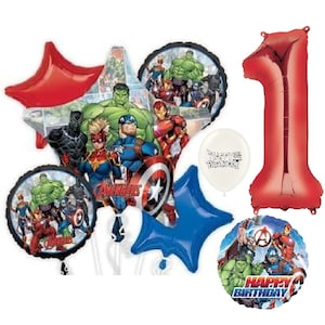 Avengers Powers Unite Bouquet of Balloons with Birthday Red Number 1-9 option
