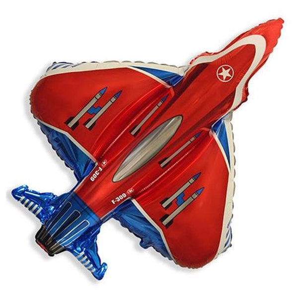 39" Red Super Fighter Jet Foil Balloon with Red Number 1-9 Option