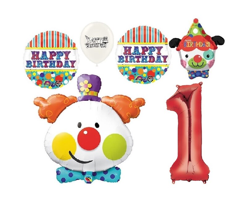 Circus Clown and Dog Happy Birthday Party Balloons Bouquet With Your Choice of Red Number 1-9 image 1