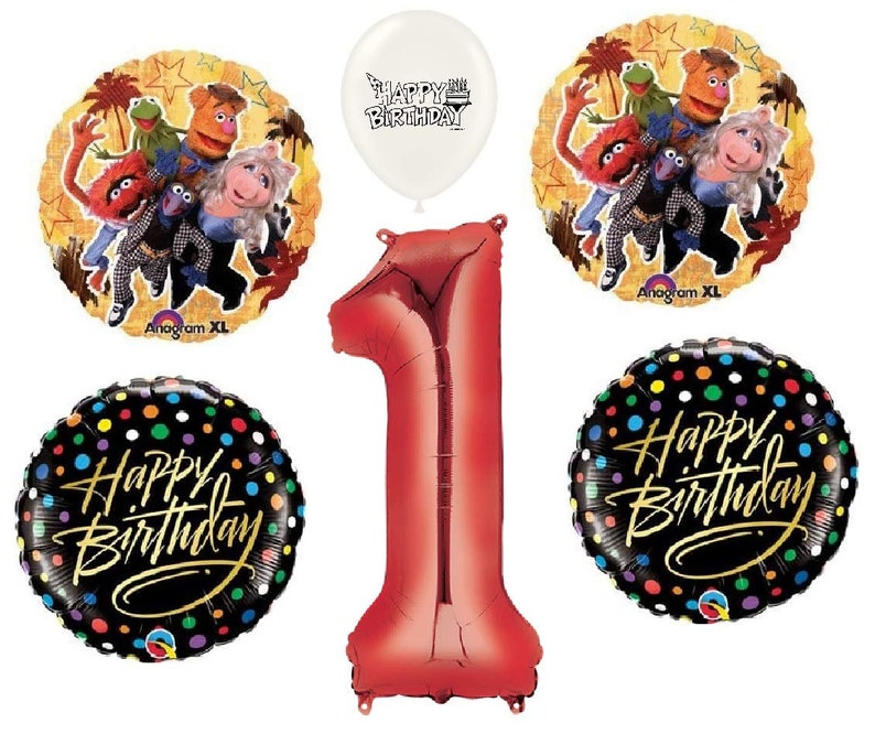 The Muppets Wish You a Happy Birthday Party Event Bouquet of Balloons With Your Choice of Number 1-9