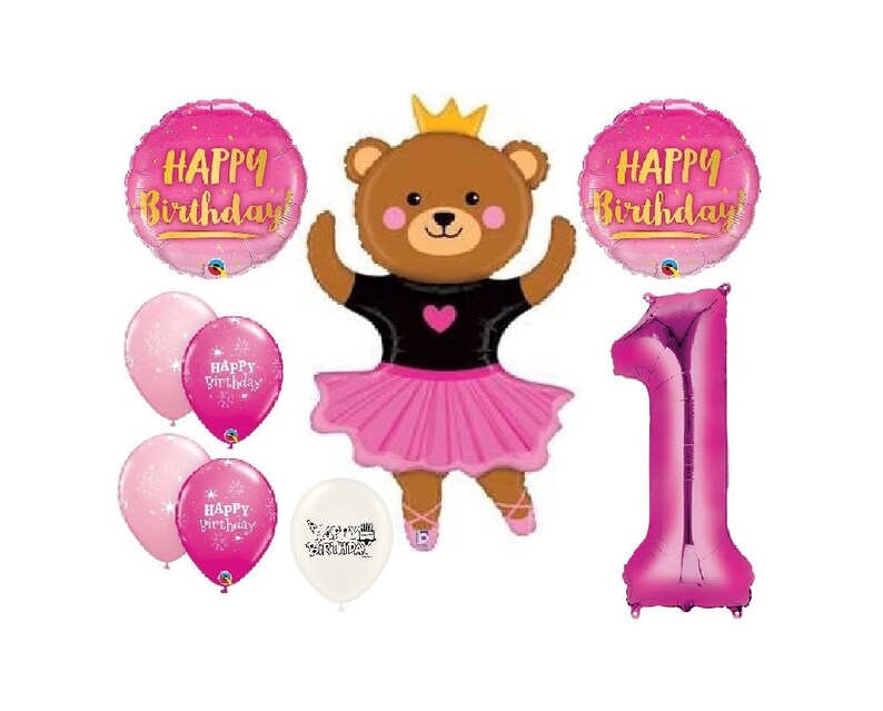 Dancing Princess Bear In Tutu Happy Birthday Party Event Bouquet Of Balloons With Your Choice Of Pink Number 1 9 Craft Supplies Tools Paper Party Kids Kromasol Com