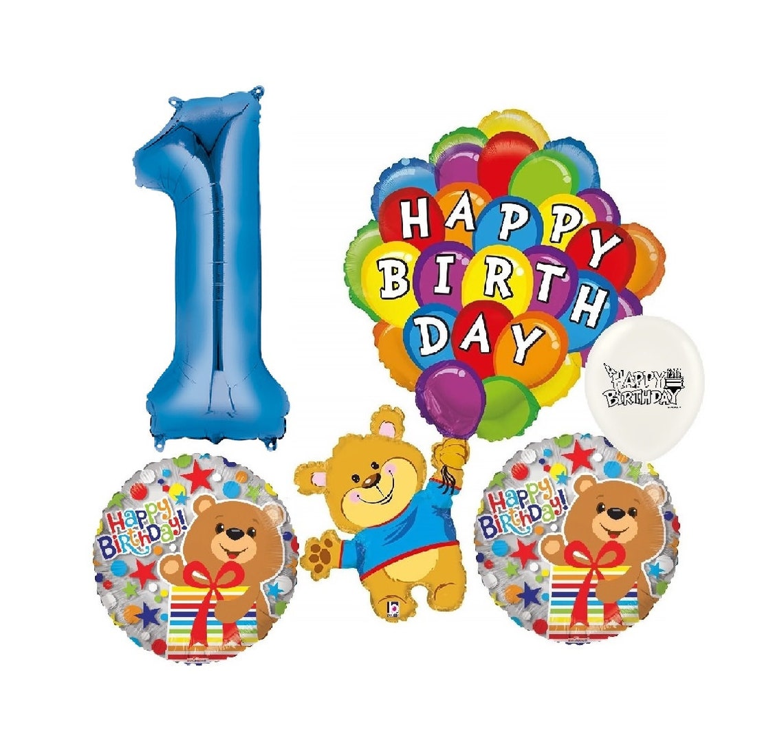 Oso Feliz Cumpleaños Fiesta Globos Con Azul Número 1-9 Opción - Etsy España