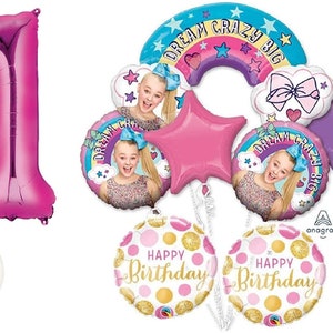 JoJo Siwa 9 Piece Balloon Bouquet with Pink Number 1-9 Option