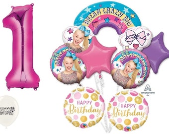 JoJo Siwa 9 Piece Balloon Bouquet with Pink Number 1-9 Option