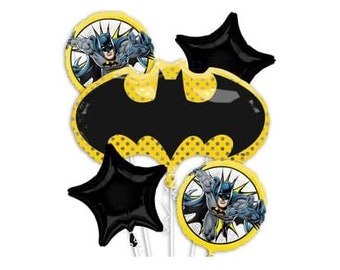 Batman 5 Piece Bouquet of Balloons with Black Number 1-9 Option