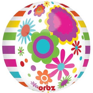 16&quot; Flowers and Stripes Groovy Orbz Balloon 60&#39;s 70&#39;s parties hippy boho decorations party supplies