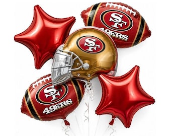 San Francisco 49ers Football Bouquet of Balloons With Red Number 1-9 Option