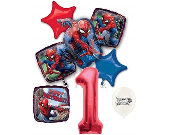 Amazing Spiderman Balloons Bouquet With Your Choice of Red Number 1-9