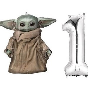 The Mandalorian Baby Yoda Child Star Wars Super Shape Foil Balloon with Silver Number Option 1-9 image 2