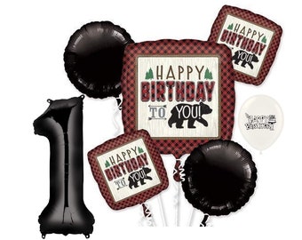 Little Lumberjack Birthday Bouquet Of Balloons with Your Choice of Number 1-9
