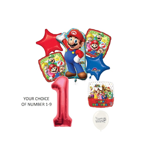 Mario Brothers cumpleaños fiesta decoraciones globo Bouquet Paquete con su  elección de rojo número 1-9