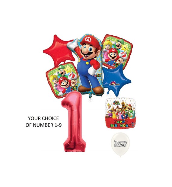 Mario Brothers cumpleaños fiesta decoraciones globo Bouquet Paquete con su  elección de rojo número 1-9 -  México