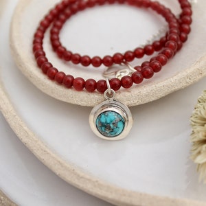 Natural turquoise necklace/Arizona and 925 sterling silver/carnelian stone//artisan jewelry//short necklace//handmade necklace