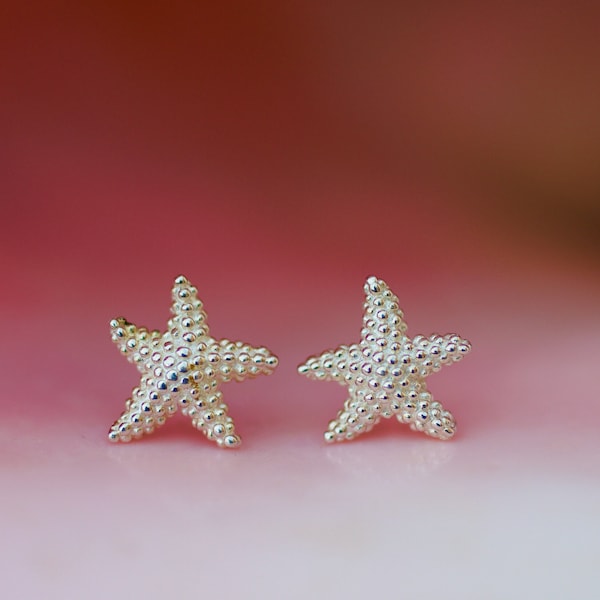 ENYS Starfish earring, 925 sterling silver, ball texture, minimalist, artisanal and handmade jewelry Starfish