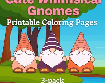 Gnome Coloring Pages | Whimsical Kids Printable, 3-Pack (Digital Download)