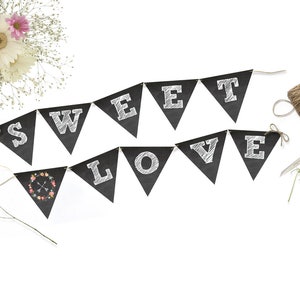 Chalkboard style garland/ Stationery, Love, Gift, wedding, Party , Typography Art, Digital Print, image 1