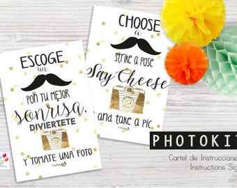 Photoprops Instructions Sign, photocall, photoboth, party, printable, instant download
