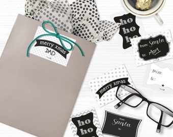 Printable B&W Christmas tags / Instant download
