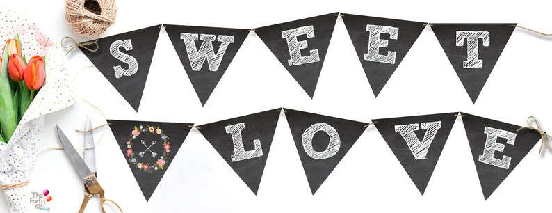 Chalkboard style garland/ Stationery, Love, Gift, wedding, Party , Typography Art, Digital Print, image 3