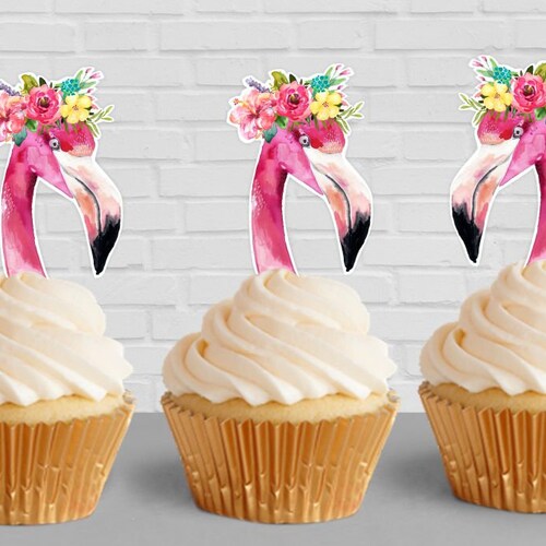 Flamingo First Birthday Cupcake Toppers Printable Instant - Etsy