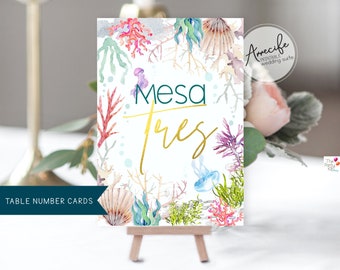 Beach wedding table number cards / PRINTABLE