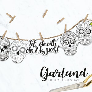 Halloween printable coloring banner, Halloween sugar skulls banner / INSTANT DOWNLOAD