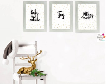 Chistmas printable wall art set, be merry wall art, joy wall art, baby it's cold outside wall art / Instant download, Digital Prints