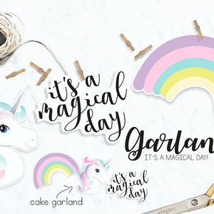 Unicorn and rainbow party banner + cake banner / INSTANT DOWNLOAD