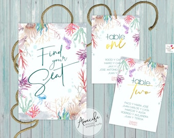 Beach wedding Seating Plan cards / PRINTABLE
