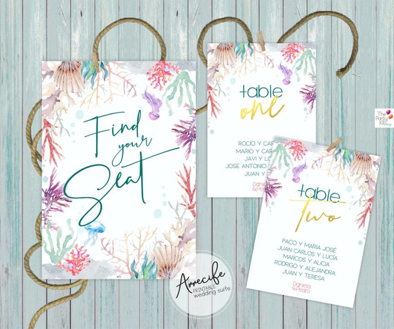 Beach Wedding Seating Plan Cards Printable By