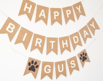 Happy Birthday Dog Personalised Personalized Banner Bunting Paw Print Party Decor Decorations Supplies