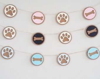 ANY COLOUR Dog Paw Print Bone Paper Garland Puppy Themed Party Decor Decorations Backdrop