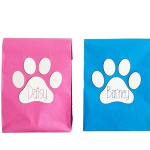 PINK OR BLUE Personalised Personalized Paw Print Dog Party Bags Favour Favor Gift Bags