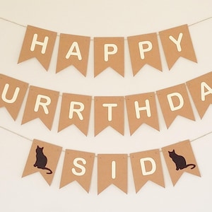 Cat Birthday Bunting Banner Sign Custom Personalised Personalized Cat Birthday Party Supplies Decorations Decor Cat Themed Party image 1