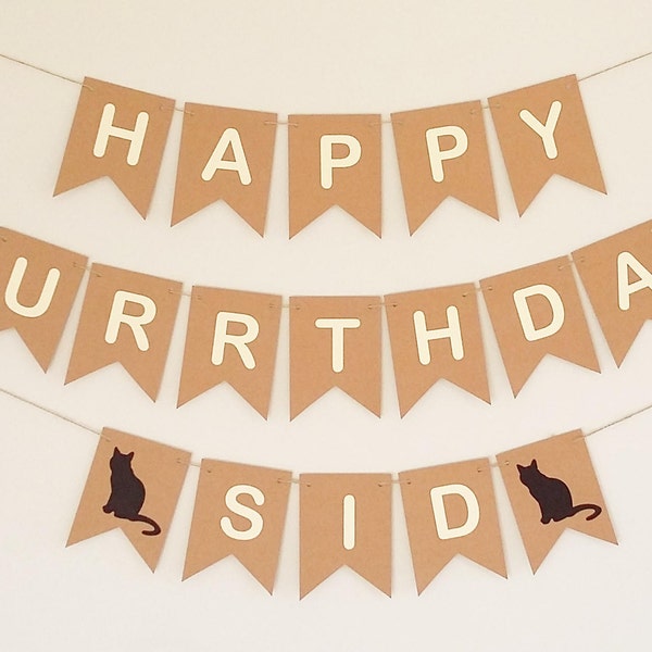 Cat Birthday Bunting Banner Sign Custom Personalised Personalized Cat Birthday Party Supplies Decorations Decor Cat Themed Party