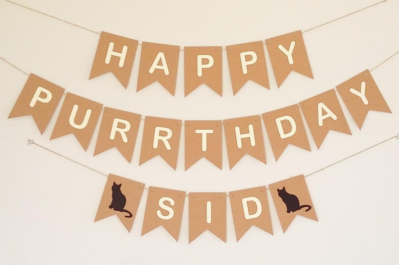 Cat Birthday Bunting Banner Sign Custom Personalised Personalized Cat Birthday Party Supplies Decorations Decor Cat Themed Party image 1