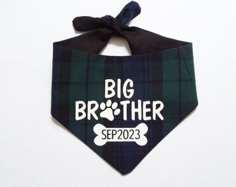 Navy/Red Big Brother Dog Bandana Tartan Personalised Pregnancy Announcement