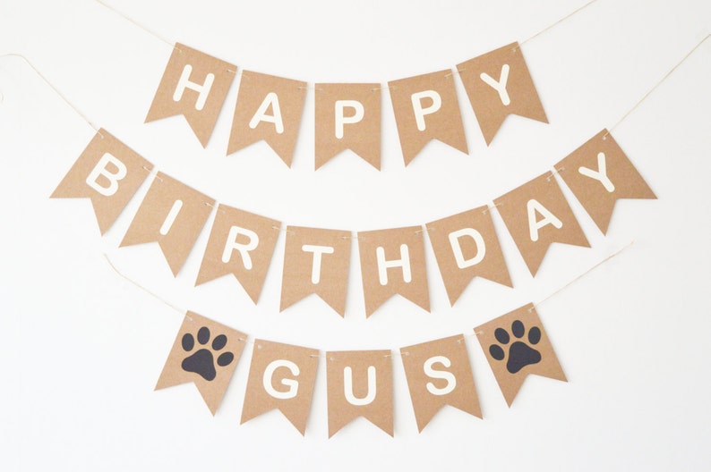 Happy Birthday Dog Personalised Personalized Banner Bunting Paw Print Party Decor Decorations Supplies image 2