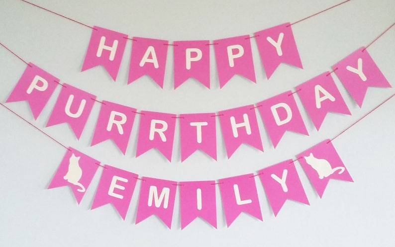 Cat Birthday Bunting Banner Sign Custom Personalised Personalized Cat Birthday Party Supplies Decorations Decor Cat Themed Party image 5