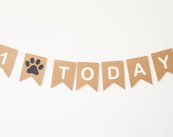 ANY AGE Dog Cat Birthday Bunting Banner Sign Dog Birthday Party One Today Custom Personalised Personalized Paw Print