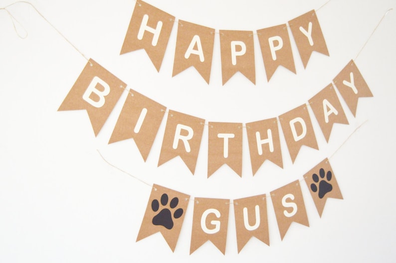 Happy Birthday Dog Personalised Personalized Banner Bunting Paw Print Party Decor Decorations Supplies image 1