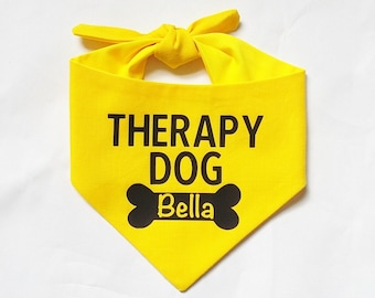 ANY COLOUR Personalised Therapy Dog Bandana Yellow Red Blue