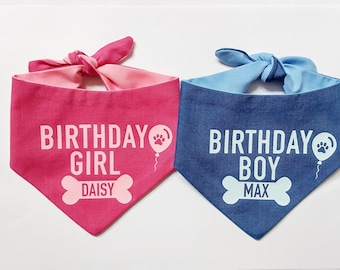 N'IMPORTE QUELLE COULEUR Bandana d'anniversaire personnalisé pour garçon ou fille chien rose bleu